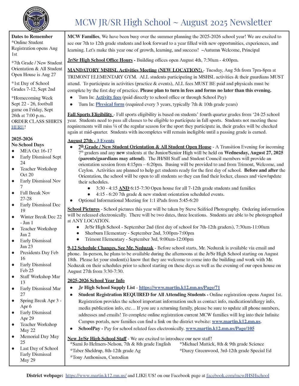 September Jr/Sr High Newsletter